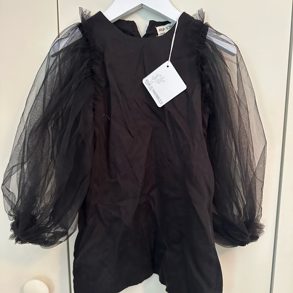 NWT Anja Schwebrock black dress with tulle sleeves - 24m